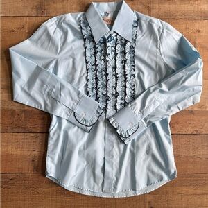 Zen Retro Men's Light Blue Ruffled Dress Shirt XL